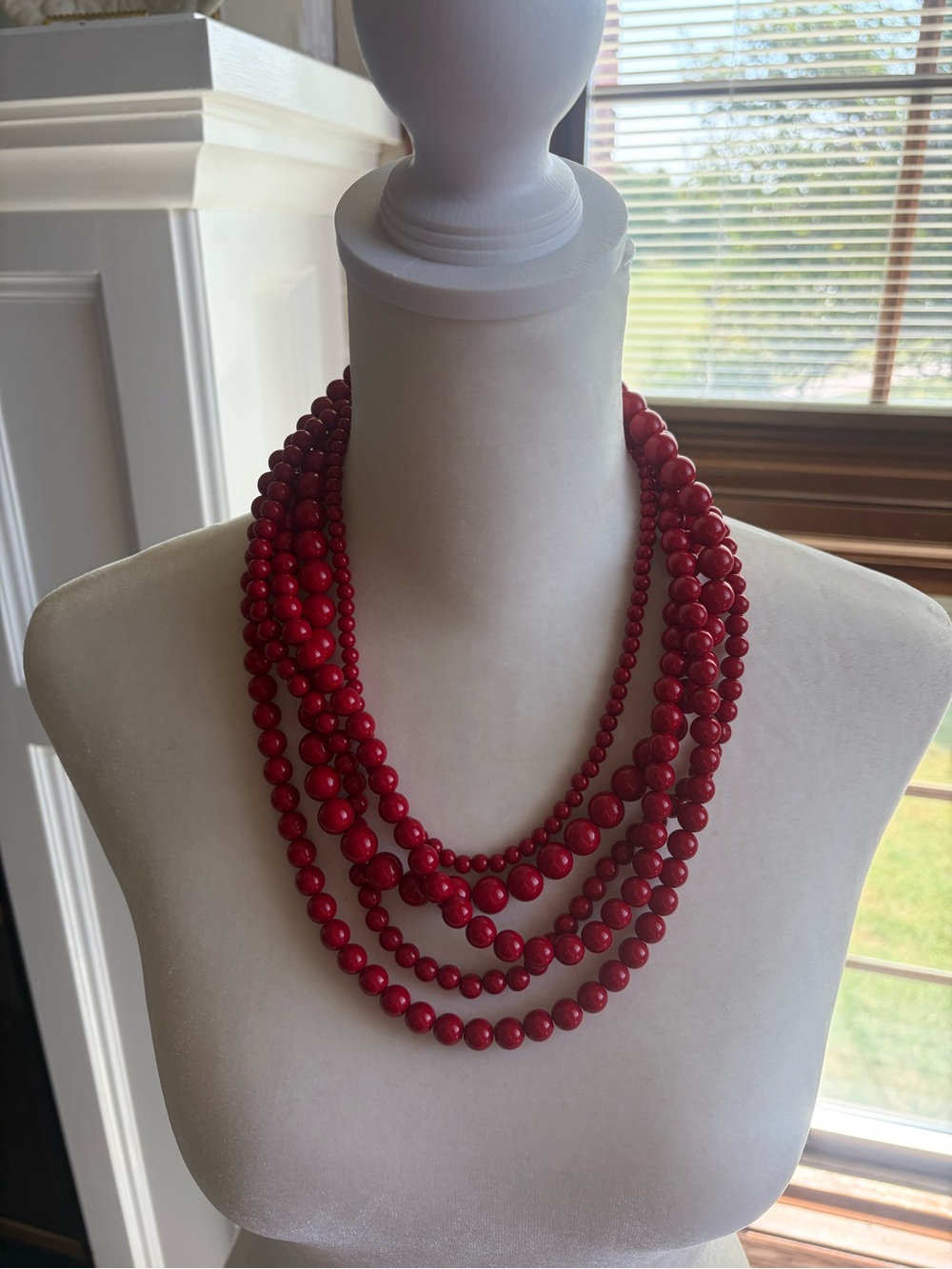 Talbots Multi-Strand Red Beaded Statement Necklace